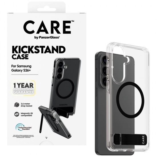 CARE by PanzerGlass Black Kickstand & QI Case for Samsung Galaxy S26+ - Transparent