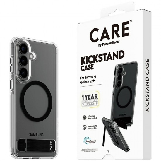 CARE by PanzerGlass Black Kickstand & QI Case for Samsung Galaxy S26+ - Transparent