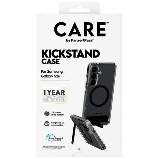 CARE by PanzerGlass Black Kickstand & QI Case for Samsung Galaxy S26+ - Transparent