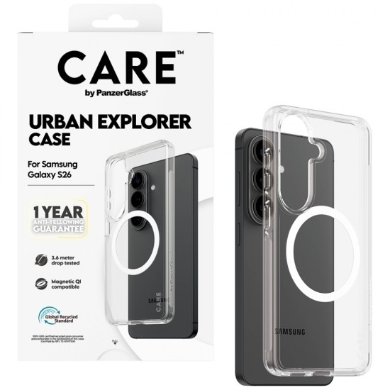 CARE by PanzerGlass Urban Explorer Transparent Case w. White Qi for Samsung Galaxy S26 - transparent
