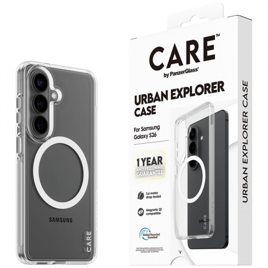 CARE by PanzerGlass Urban Explorer Transparent Case w. White Qi for Samsung Galaxy S26 - transparent
