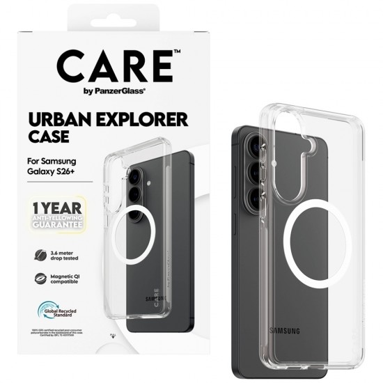CARE by PanzerGlass Urban Explorer Transparent Case w. White Qi for Samsung Galaxy S26+ - transparent