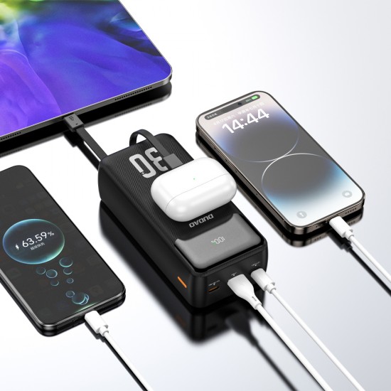 Dudao K15Max 30000mAh PD 22.5W Powerbank with USB-C and Lightning Cables - White