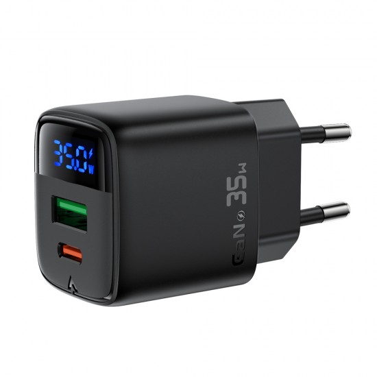 Acefast A116 GaN PD 35W USB-A USB-C Wall Charger with Display - Black