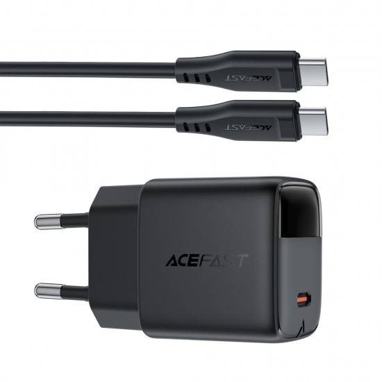 Acefast A113 GaN PD 20W USB-C Wall Charger with Display with USB-C Cable - Black
