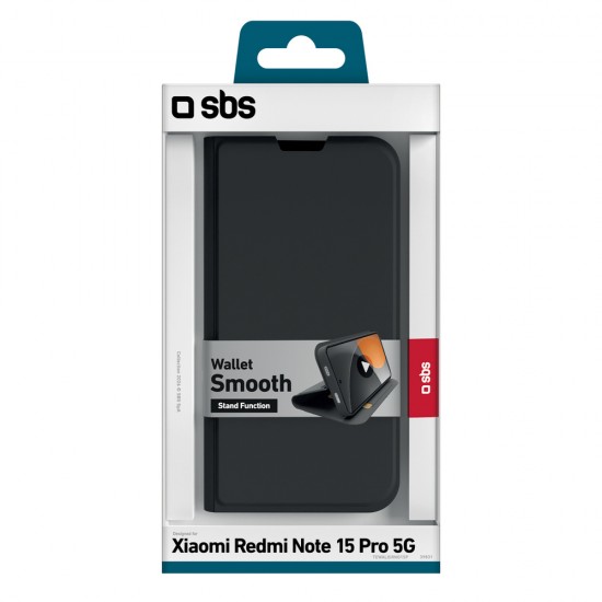 SBS Wallet Smooth Case for Xiaomi Redmi Note 15 Pro with Flip - Black