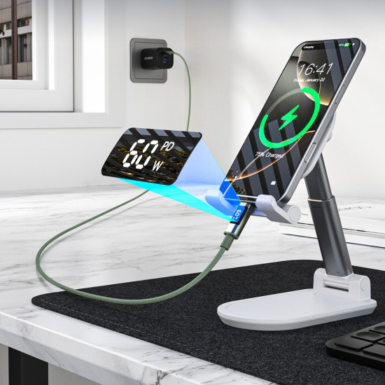 Choetech XCC-1068 PD 60W USB-C - USB-C Cable with Display 1.2 m - Green