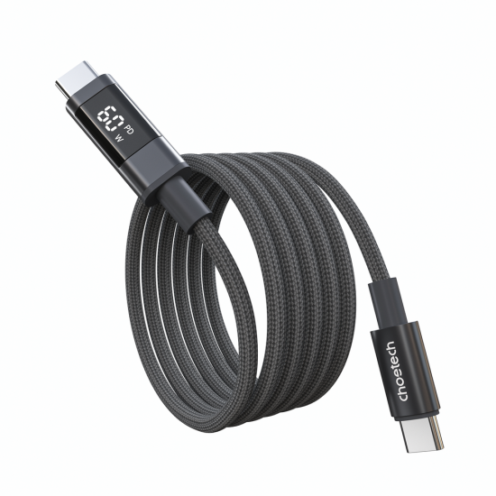 Choetech XCC-1068 PD 60W USB-C - USB-C Cable with Display 1.2 m - Black