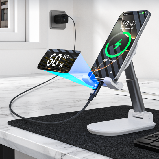 Choetech XCC-1068 PD 60W USB-C - USB-C Cable with Display 1.2 m - Black