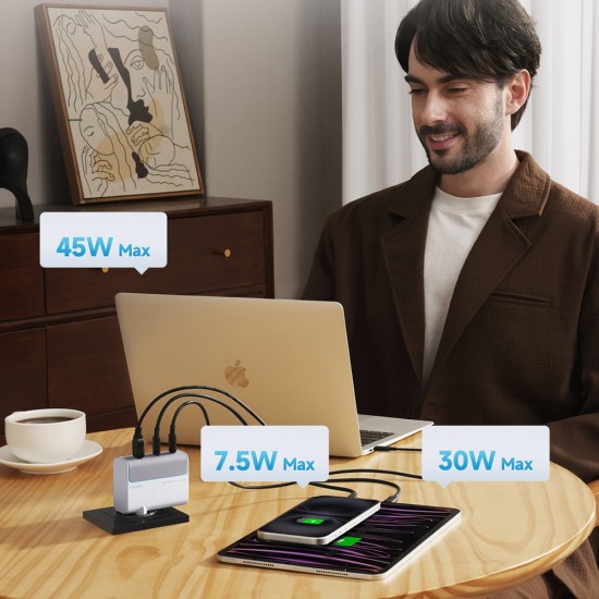 Cuktech AD1003EU 100W GaN 2x USB-C + USB-A Wall Charger with Cable - White