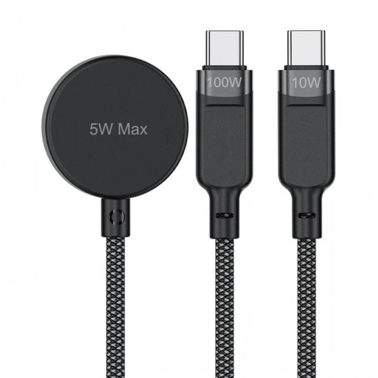 Acefast C6-11 USB-C 3in1 Cable - 2x USB-C / Qi 480Mb/s 100W 1.2m - black