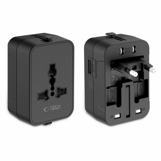 Tech-Protect TA300 Travel Adapter EU / UK / AU - Black