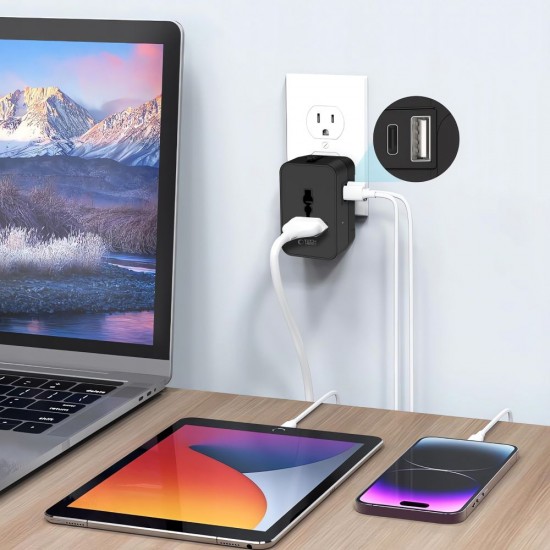 Tech-Protect TA300 Travel Adapter EU / UK / AU - Black