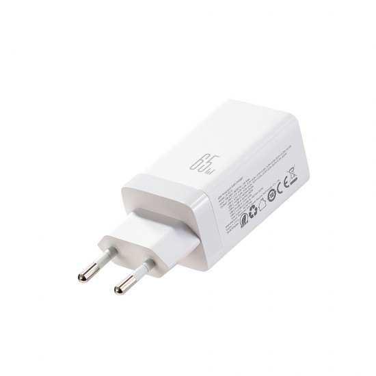 Joyroom JR-TG10 65W GaN 2x USB-C + USB-A wall charger with 100W USB-C - USB-C 1.2m cable - white