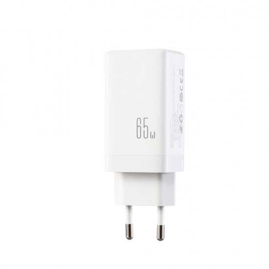 Joyroom JR-TG10 65W GaN 2x USB-C + USB-A wall charger with 100W USB-C - USB-C 1.2m cable - white