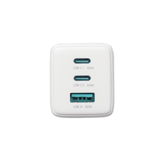Joyroom JR-TG10 65W GaN 2x USB-C + USB-A wall charger with 100W USB-C - USB-C 1.2m cable - white