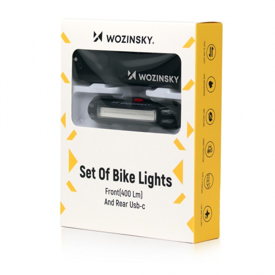 Wozinsky WSBLB2 Front (400 lm) and Rear USB-C Bike Light Set - Black