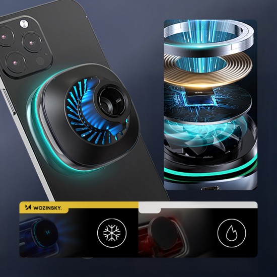 Wozinsky WCT5-Q6S2Y Car Holder with Qi/MagSafe 15W Inductive Charger for Ventilation Grill with Fan - Black