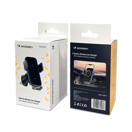 Wozinsky WEDZ-3Y8S clamp car holder with 15W inductive charger for phone on the air vent - black