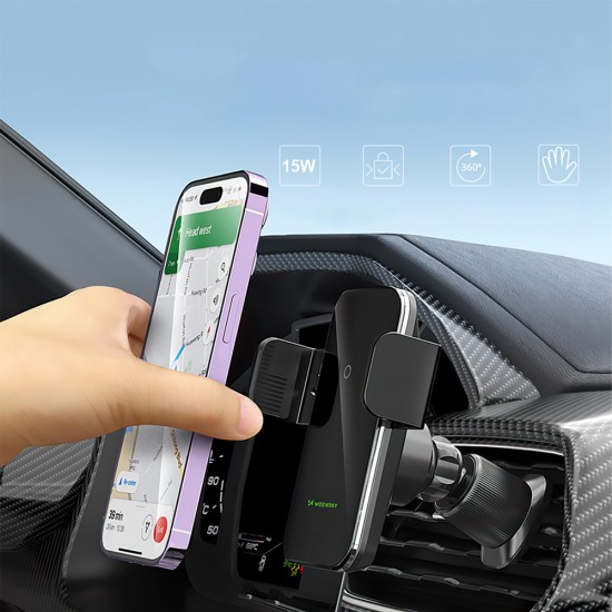 Wozinsky WEDZ-3Y8S clamp car holder with 15W inductive charger for phone on the air vent - black