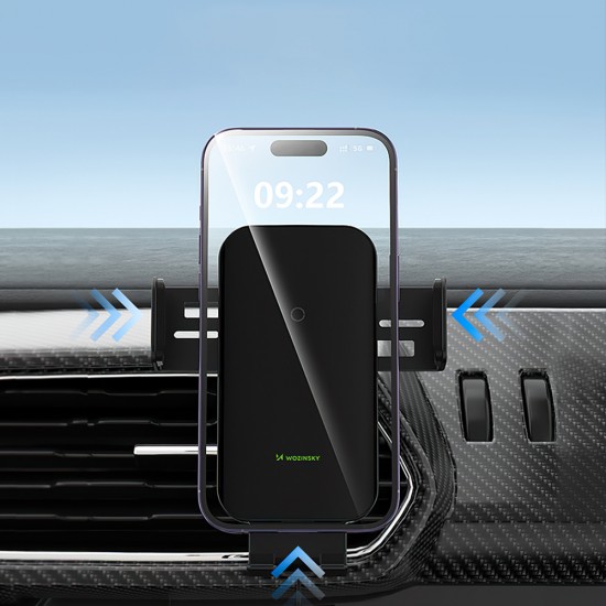 Wozinsky WEDZ-3Y8S clamp car holder with 15W inductive charger for phone on the air vent - black