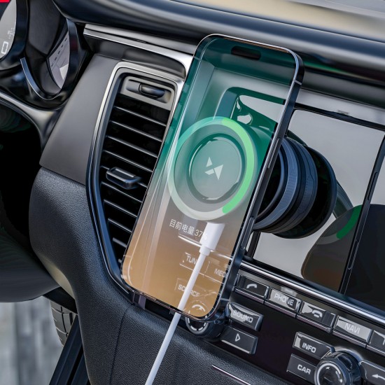 Wozinsky WUSQ-01 Car Holder with Qi Charger Compatible with MagSafe - Black