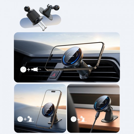 Joyroom JR-ZS502 MagSafe Compatible Car Holder with Wireless Charger for Air Vent/Dashboard - Black