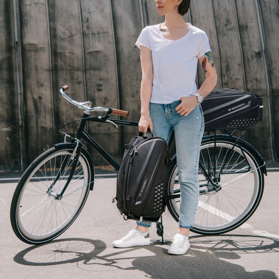 Wozinsky Bike Trunk Bag with Long Strap and Expandable Side Pockets - Black