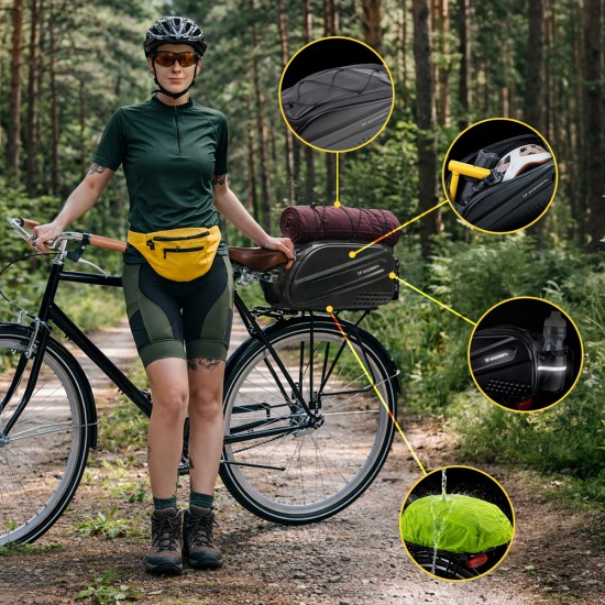 Wozinsky Bike Trunk Bag with Long Strap and Expandable Side Pockets - Black