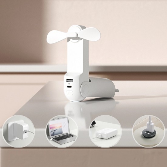 Jisulife Handheld Fan Life8 Plus Portable USB Fan with Power Bank Function 4500mAh and Flashlight - White