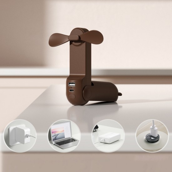Jisulife Handheld Fan Life8 Plus Portable USB Fan with Power Bank Function 4500mAh and Flashlight - Brown