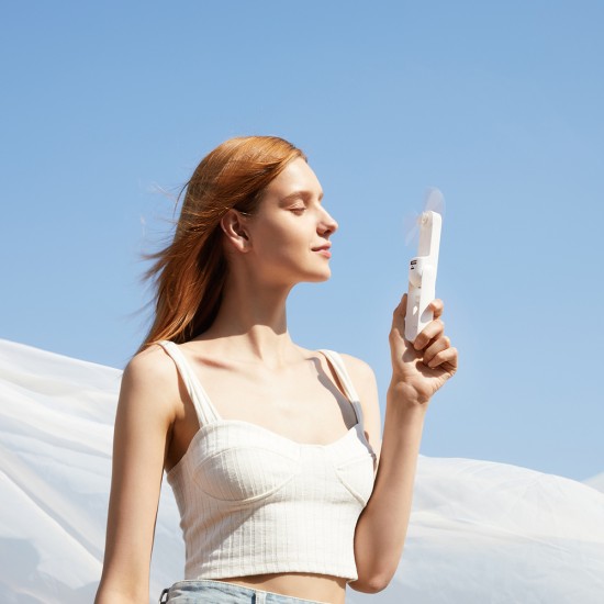 Jisulife Handheld Fan Life8 Mini Portable USB Fan with 2000mAh Power Bank and Flashlight - White