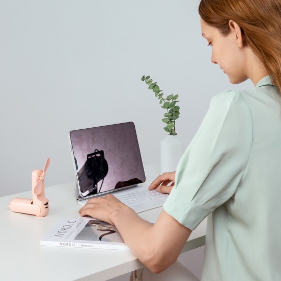 Jisulife Handheld Fan Life8 Portable USB Fan with Power Bank Function 2000mAh and Flashlight - Pink