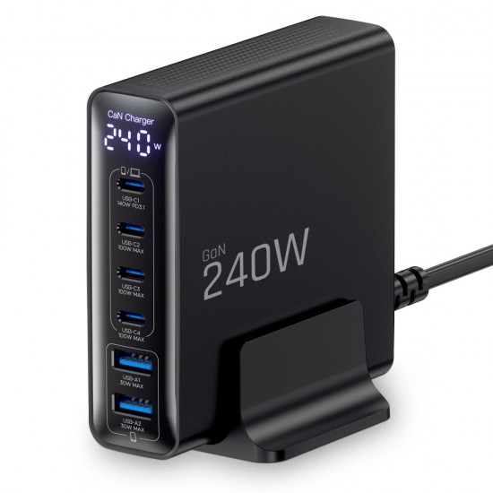 Tech-Protect DC240W-GaN Charging Station 6 Ports 4 x USB-C 2 x USB-A 240W QC3.0 - Black