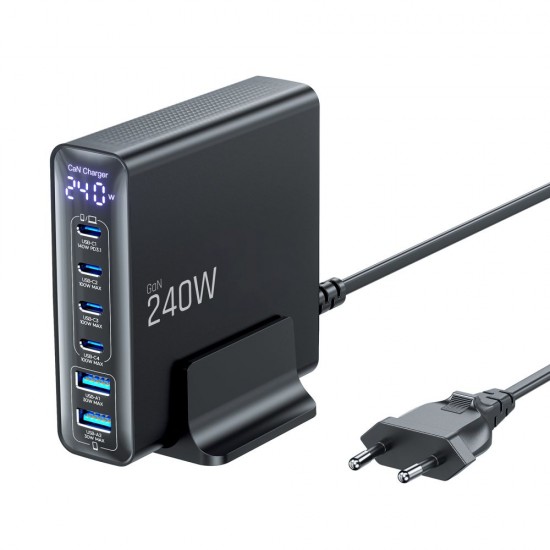 Tech-Protect DC240W-GaN Charging Station 6 Ports 4 x USB-C 2 x USB-A 240W QC3.0 - Black