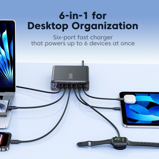 Tech-Protect DC240W-GaN Charging Station 6 Ports 4 x USB-C 2 x USB-A 240W QC3.0 - Black