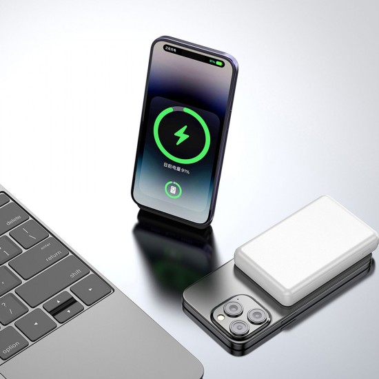 Dudao K14S Magnetic Power Bank 20W 5000mAh 1x USB-A 1x USB-C - White