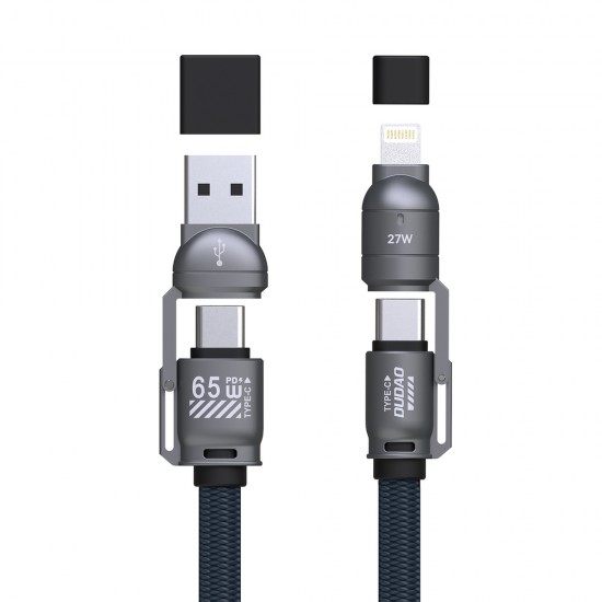 Dudao L20Max 65W 4-in-1 Cable with Lanyard USB-C to USB-C with Lightning and USB-A Adapters - Blue