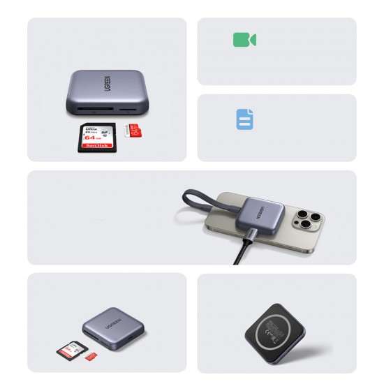 Ugreen Magnetic Memory Card Reader + 100W PD 3in1 Charger - Gray