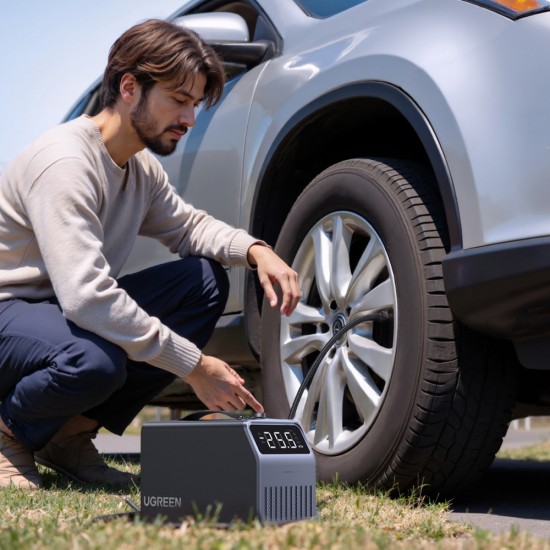 Ugreen 150 PSI 12V Electric Car Tire Pump with Digital Display - Gray