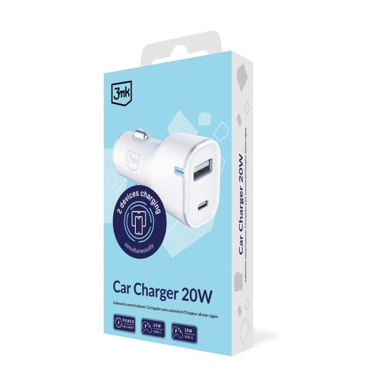 3mk Car Charger 20W PD3.0 QC 3.0 USB 1A1C - White