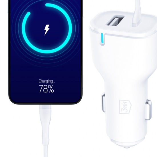 3mk Car Charger 20W PD3.0 QC 3.0 USB 1A1C - White