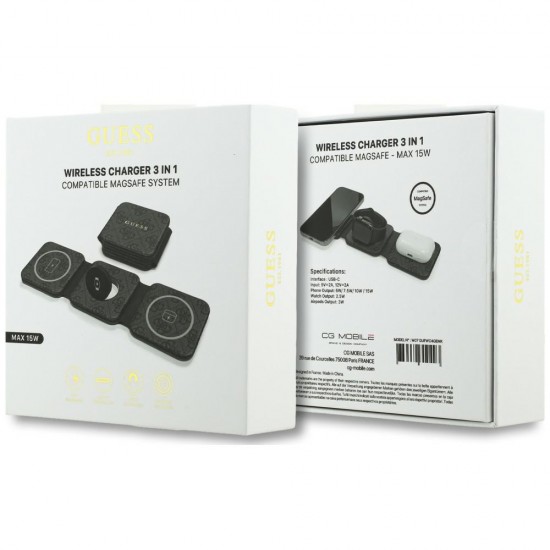 Ładowarka indukcyjna Guess 4G 3w1 15W MagSafe - czarna