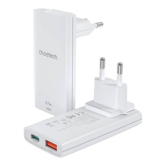 Choetech PD6011 65W GaN Ultra USB-C + USB-A Wall Charger - White