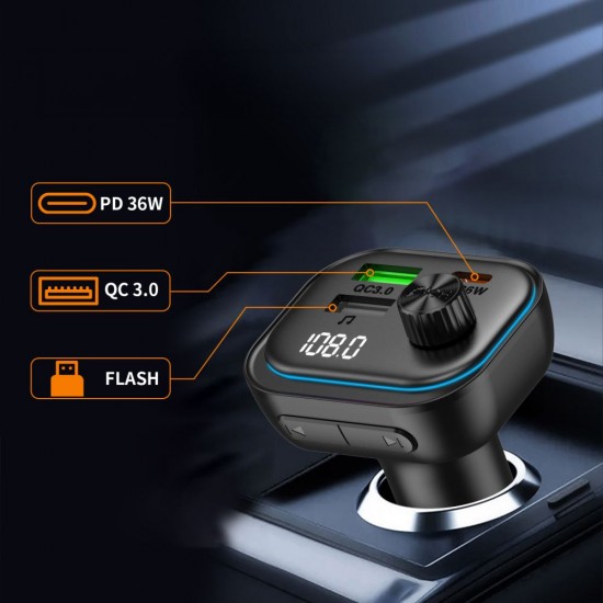 Ładowarka samochodowa Tech-Protect CC07 3-Porty PD 54W + transmiter FM Bluetooth - czarna