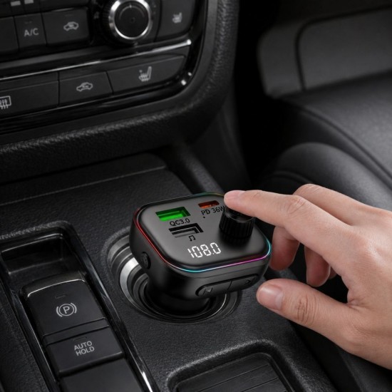 Ładowarka samochodowa Tech-Protect CC07 3-Porty PD 54W + transmiter FM Bluetooth - czarna