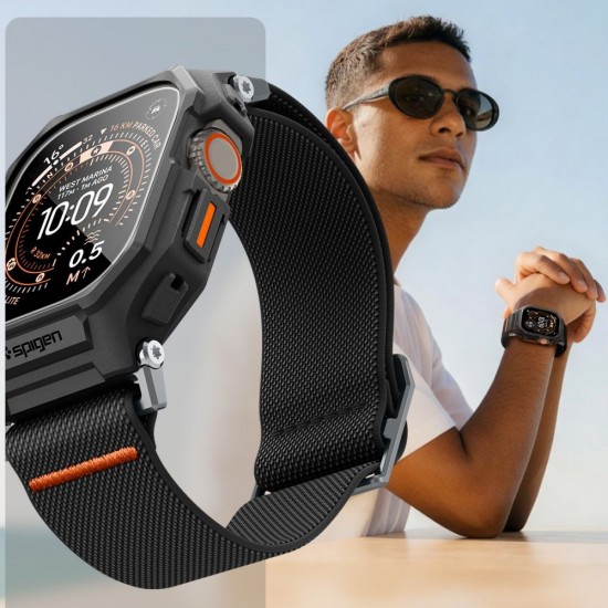 Pasek Spigen Lite Fit Pro + Szkło hartowane na wyświetlacz na Apple Watch Ultra 49 mm - czarny