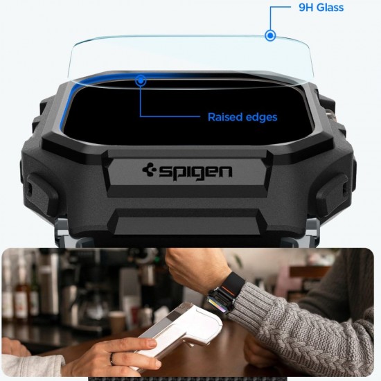Pasek Spigen Lite Fit Pro + Szkło hartowane na wyświetlacz na Apple Watch Ultra 49 mm - czarny