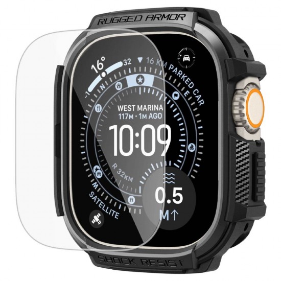Etui Spigen Rugged Armor + Szkło hartowane 9H na Apple Watch Ultra 49 mm - czarne matowe