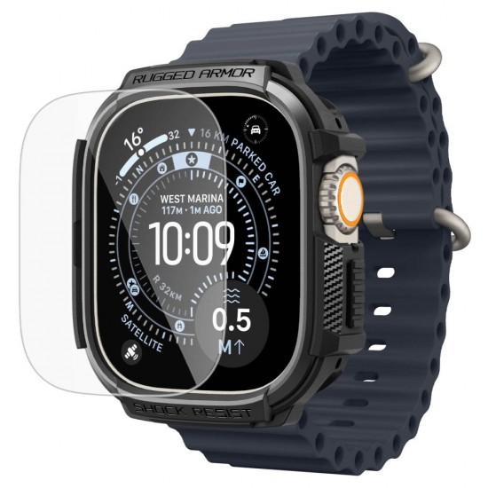 Etui Spigen Rugged Armor + Szkło hartowane 9H na Apple Watch Ultra 49 mm - czarne matowe